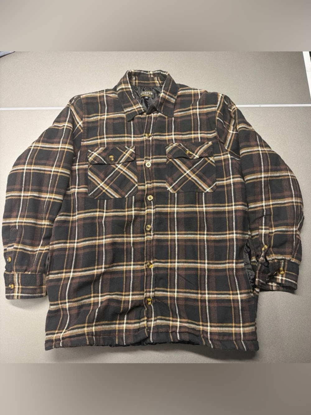Vintage Canyon Creek Shirt Mens Medium Brown Plaid Flannel‎ Button Up Casual